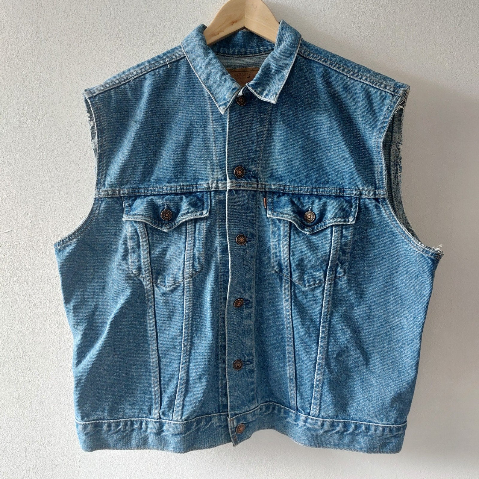 Vintage 80s Levis oversized Orange Tab denim gilet jacket, Maat 52/54 (L), Levi's, Blauw, Ophalen of Verzenden