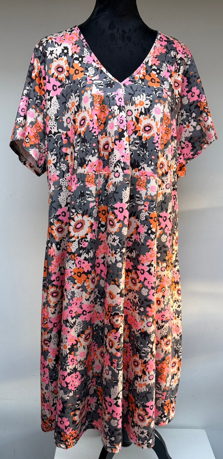 Superleuk oranje/roze zomerjurk met bloemen mt 52/54, Kleding | Dames, Verzenden, Zo goed als nieuw, Roze