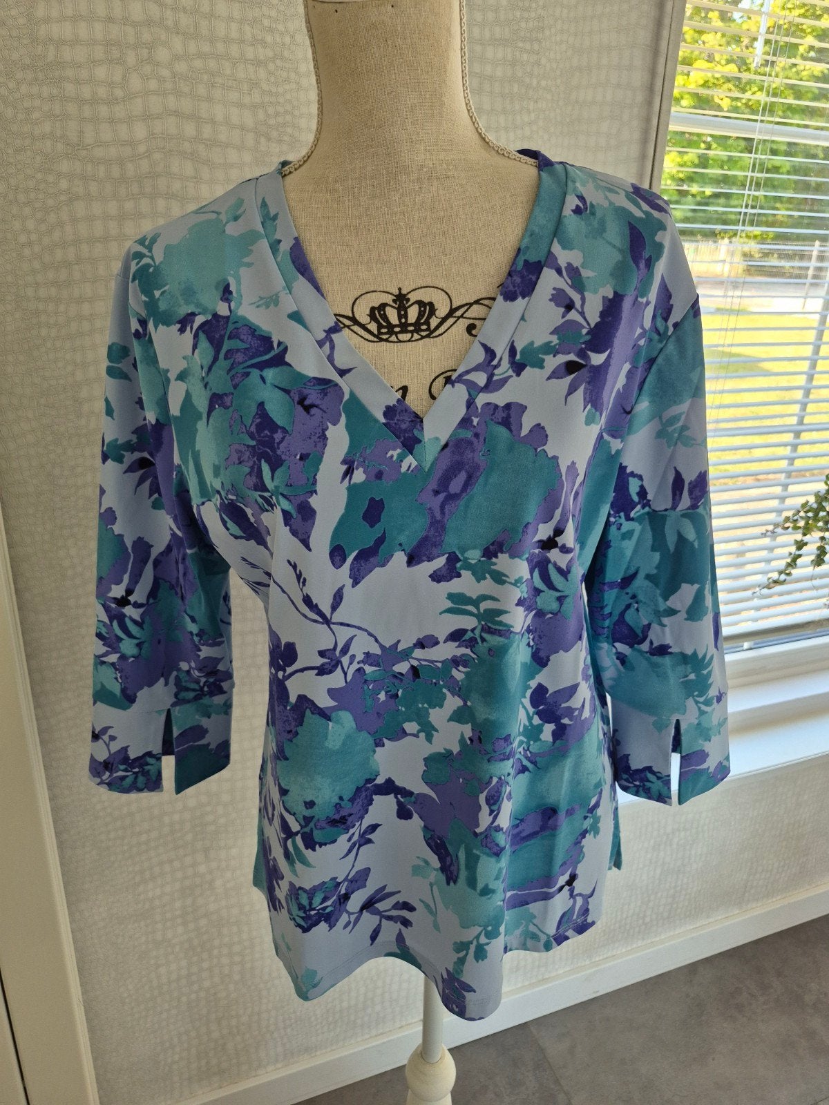 Mi Piace Shirt XXL - Blauw/Groen Bloemenprint, Mi Piace, Meerkleurig, Maat 46/48 (XL) of groter, Ophalen of Verzenden