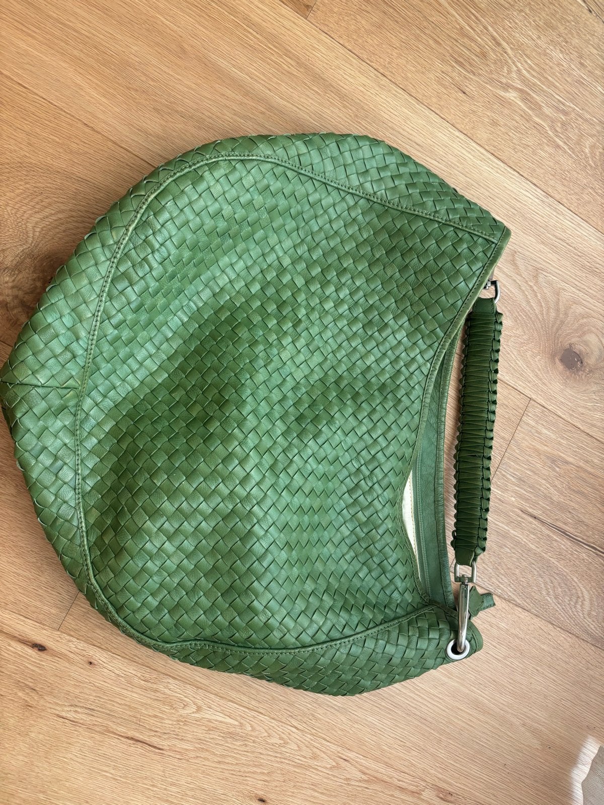 Pons Quintana Groene Gevlochten Leren Schoudertas/ tote, Ophalen of Verzenden, Zo goed als nieuw, Groen, Shopper