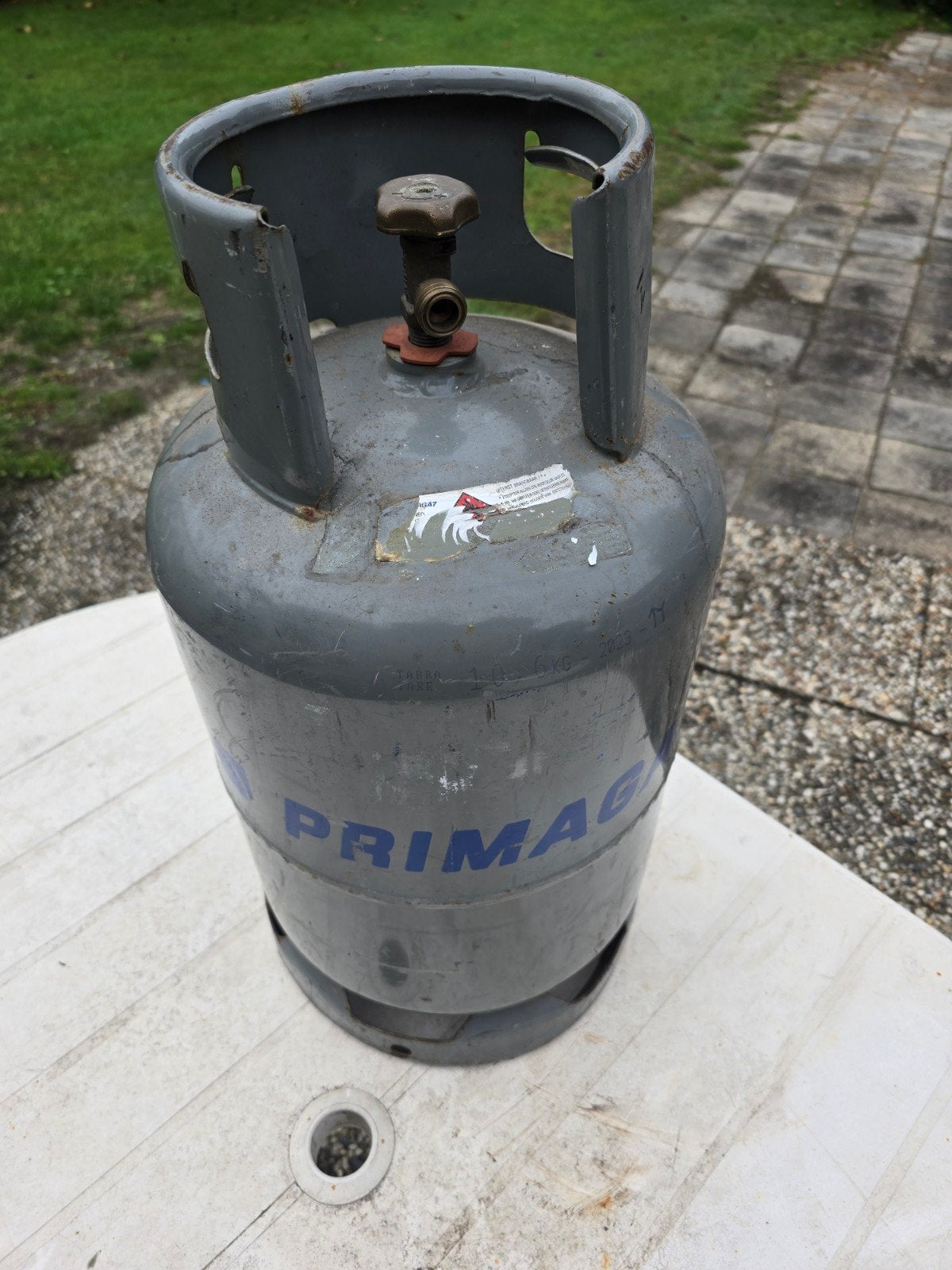 volle stalen primagaz fles / tank, Ophalen