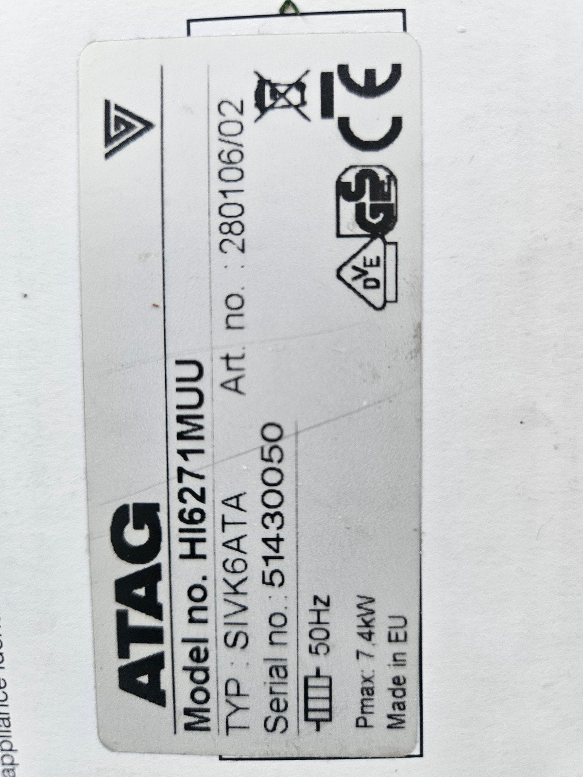 ATAG HI6271MUU Inductiekookplaat - 4 zones, Ophalen, Gebruikt, 4 kookzones, Inbouw