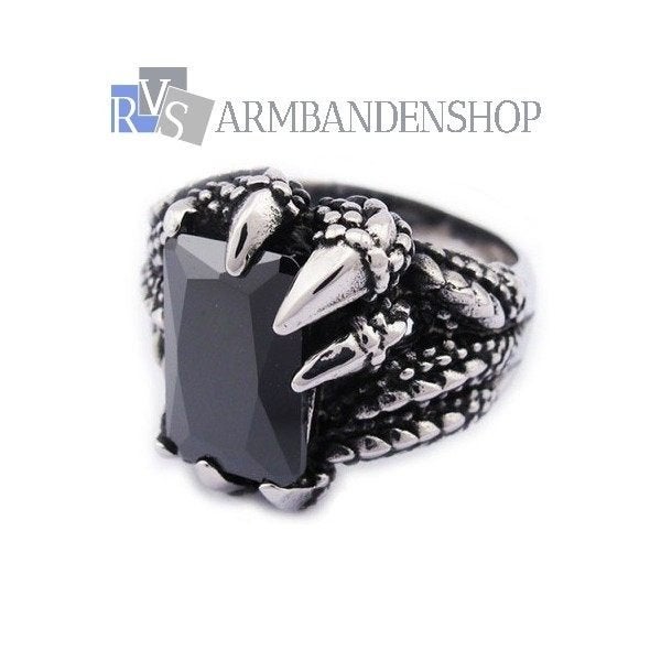 Rvs draken klauw ring draak met "onyx" of rode "robijn", Sieraden, Tassen en Uiterlijk, Ringen, 20 of groter, Nieuw, Dame of Heer