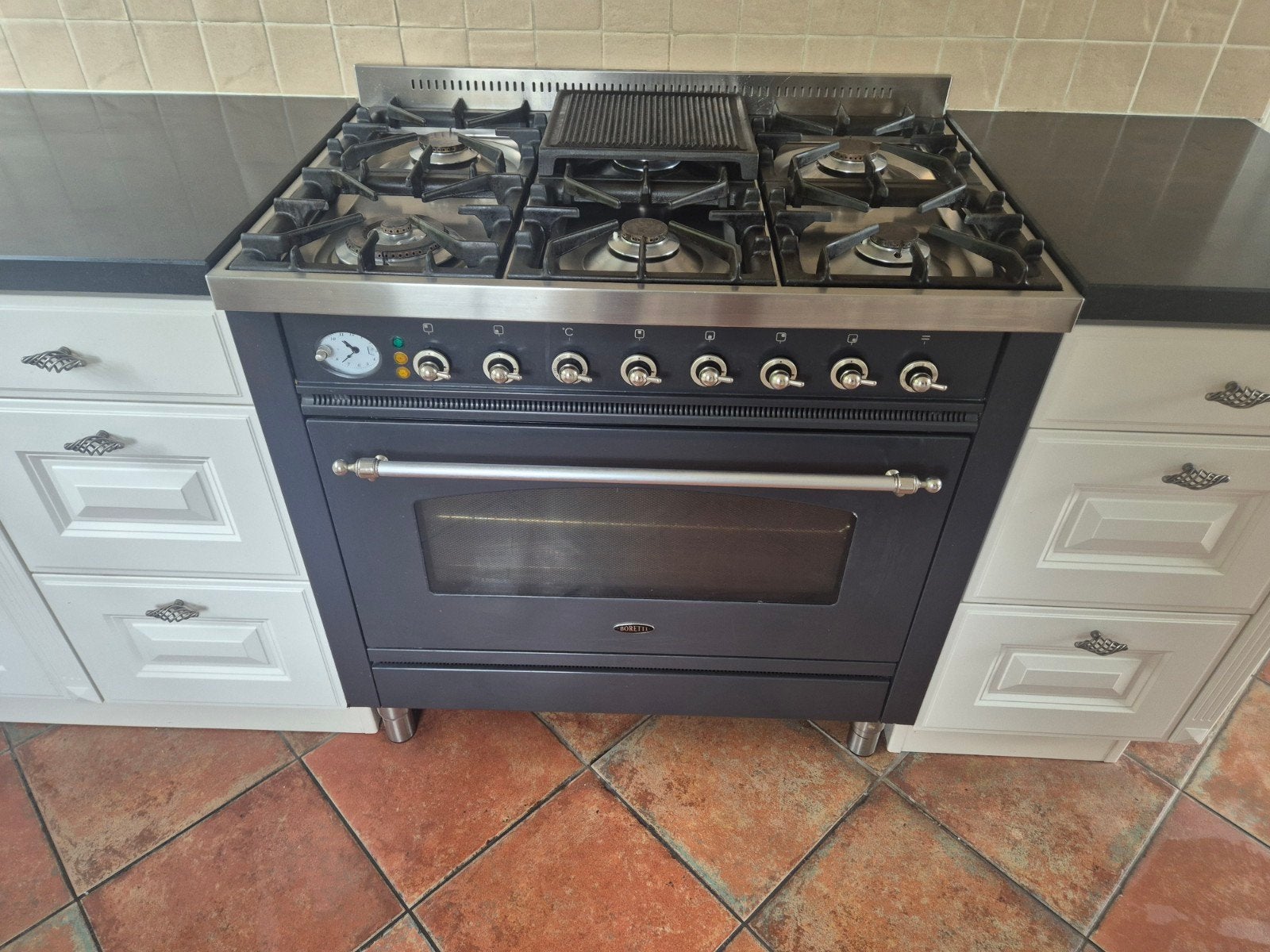 Boretti gasfornuis 6 pitten, grillplaat en rotisserie ov, Ophalen, Gebruikt, 60 cm of meer, Grill