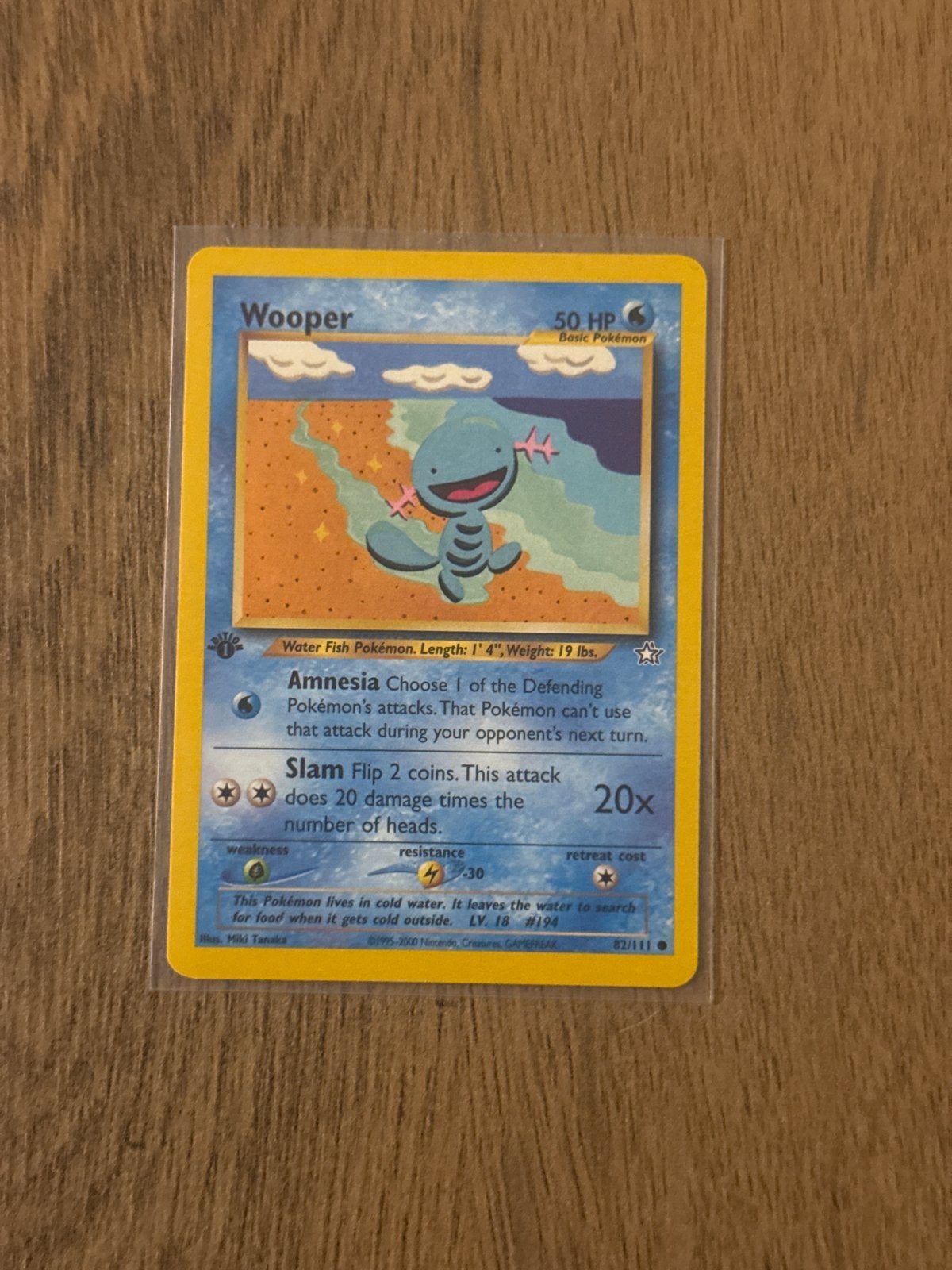 Wooper Pokémon kaart (Neo Genesis 82/111) 1e editie, Ophalen of Verzenden, Zo goed als nieuw, Losse kaart