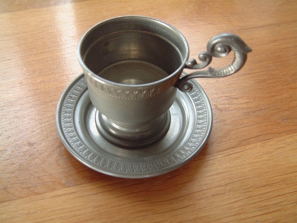 oud tin tinnen kop en schoteltje, Ophalen of Verzenden