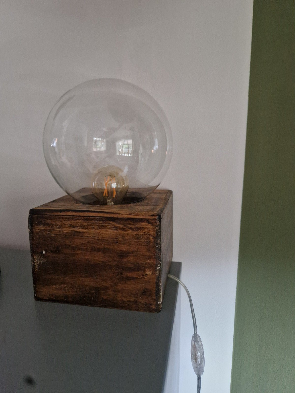 Set van 2 tafellampen met houten voet en glazen bol, Ophalen, Zo goed als nieuw, Glas