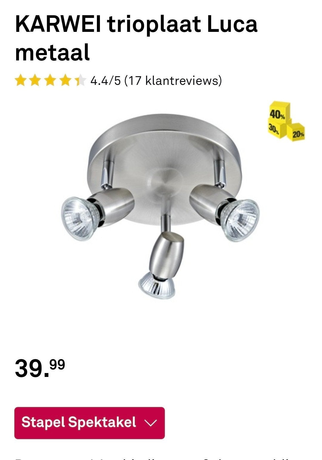 Set van 3 Karwei Luca metalen plafondspots, Halogeen, Gebruikt, GU10, Overige merken