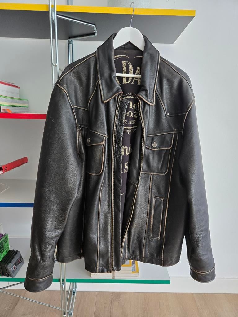 Vintage Jack Daniels Leren Jas XXL - Rits Kapot, Zwart, Overige maten, Ophalen of Verzenden, Jack Daniels