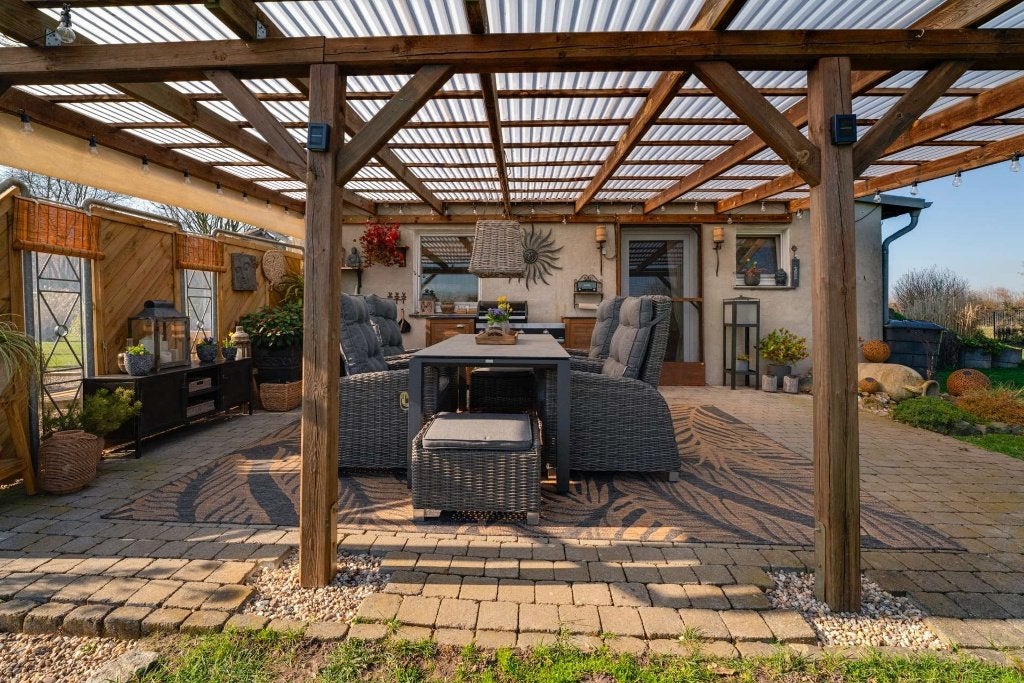 Komplete tuinset met vloerkleed, Ophalen, 4 zitplaatsen, Gebruikt, Aluminium