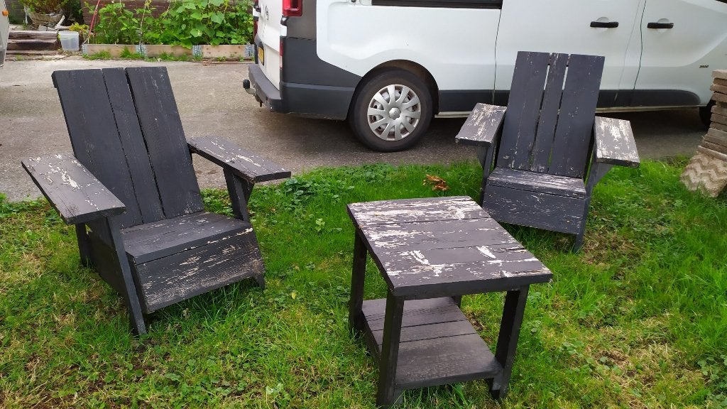 Houten tuinset - 2 stoeken met tafel, Gebruikt, Bijzettafel, Tuinset, Hout