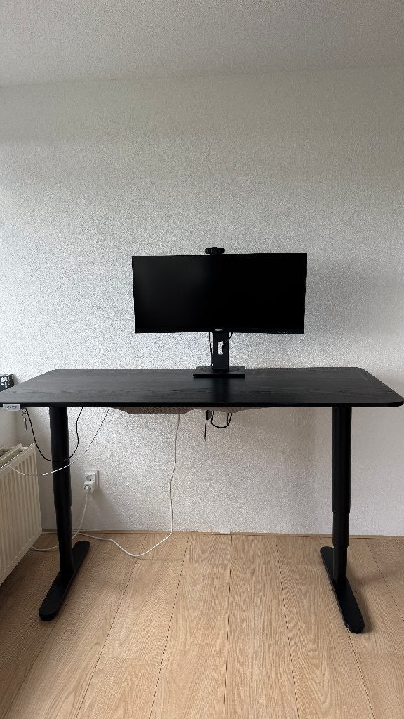 IKEA elektrisch verstelbaar zit-sta bureau 160 x 80 cm zwart, Ophalen, Gebruikt, IKEA, Modern