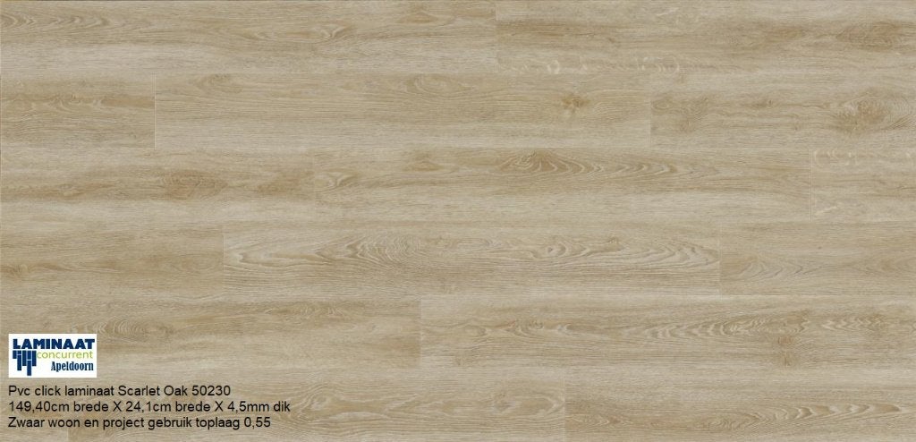 Moduleo Pvc Click Laminaat Scarlet Oak 50230 | toplaag 0,55, 75 m² of meer, Nieuw, XL Pvc click beige eiken kleur, Ophalen of Verzenden
