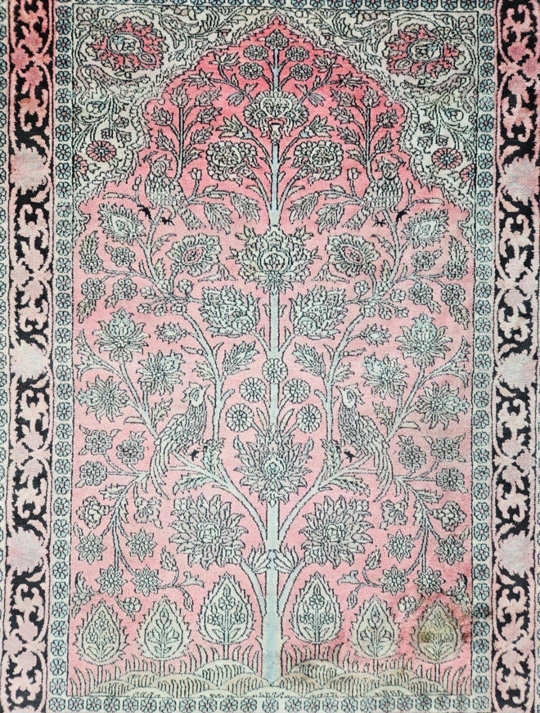 Handgeknoopt oosters Kashmir zijde tapijt pink 125x186cm, Gebruikt, 100 tot 150 cm, Perzisch, Vintage, Oosters, Www.hypepopup.nl