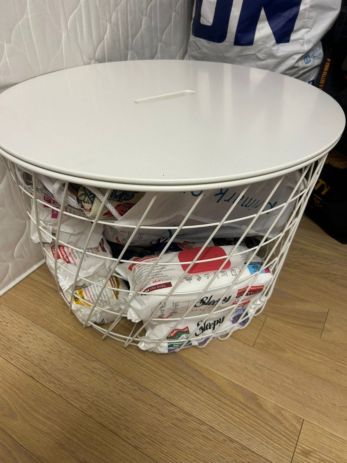 Opbergmandbox, Huis en Inrichting, Tafels | Bijzettafels, Ophalen of Verzenden, Rond, Minder dan 55 cm, 45 tot 60 cm