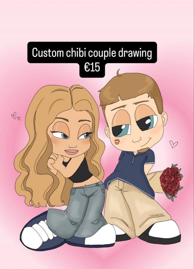 Custom Chibi Koppel Tekening - Gepersonaliseerde Illustratie, Ophalen of Verzenden