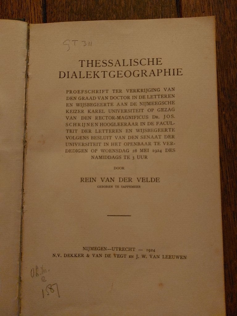 Thessalische dialektgeographie- Rein van der Velde, Ophalen of Verzenden, Alpha, Gelezen, WO