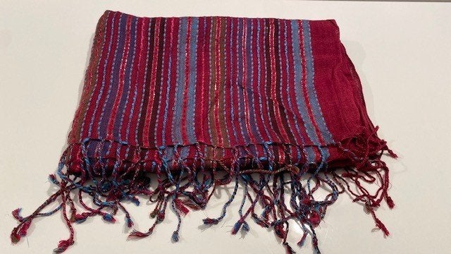 Multicolor sjaal met streepjesprint, Ophalen of Verzenden, Zo goed als nieuw, Maat 46/48 (XL) of groter, Sjaal