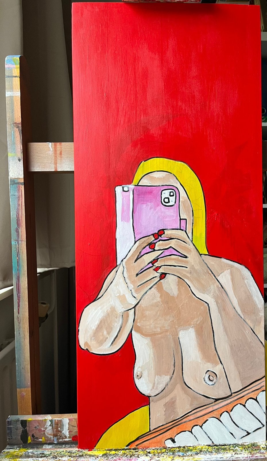 Kunst schilderij naakt op houten paneel, Antiek en Kunst, Ophalen