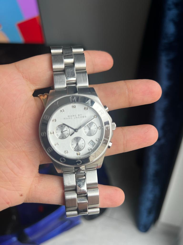 Marc Jacobs Dameshorloge met Strass en Stalen Band, Sieraden, Tassen en Uiterlijk, Horloges | Dames, Overige merken, Gebruikt