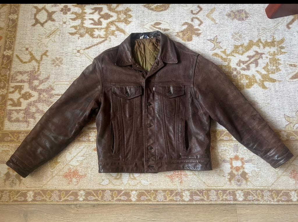 Levi’s leren jas leather jacket, Kleding | Heren, Jassen | Winter, Ophalen of Verzenden, Gedragen, Maat 52/54 (L), Bruin