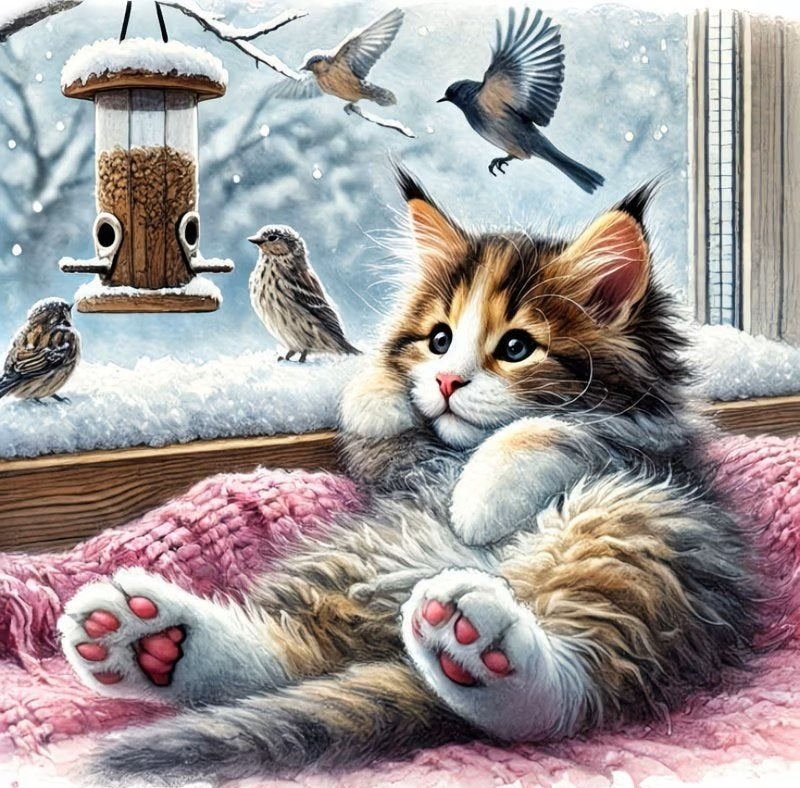 30x30cm Diamond Painting poes vogeltjes nr 305, Verzenden, Nieuw, Meerkleurig, Overige materialen