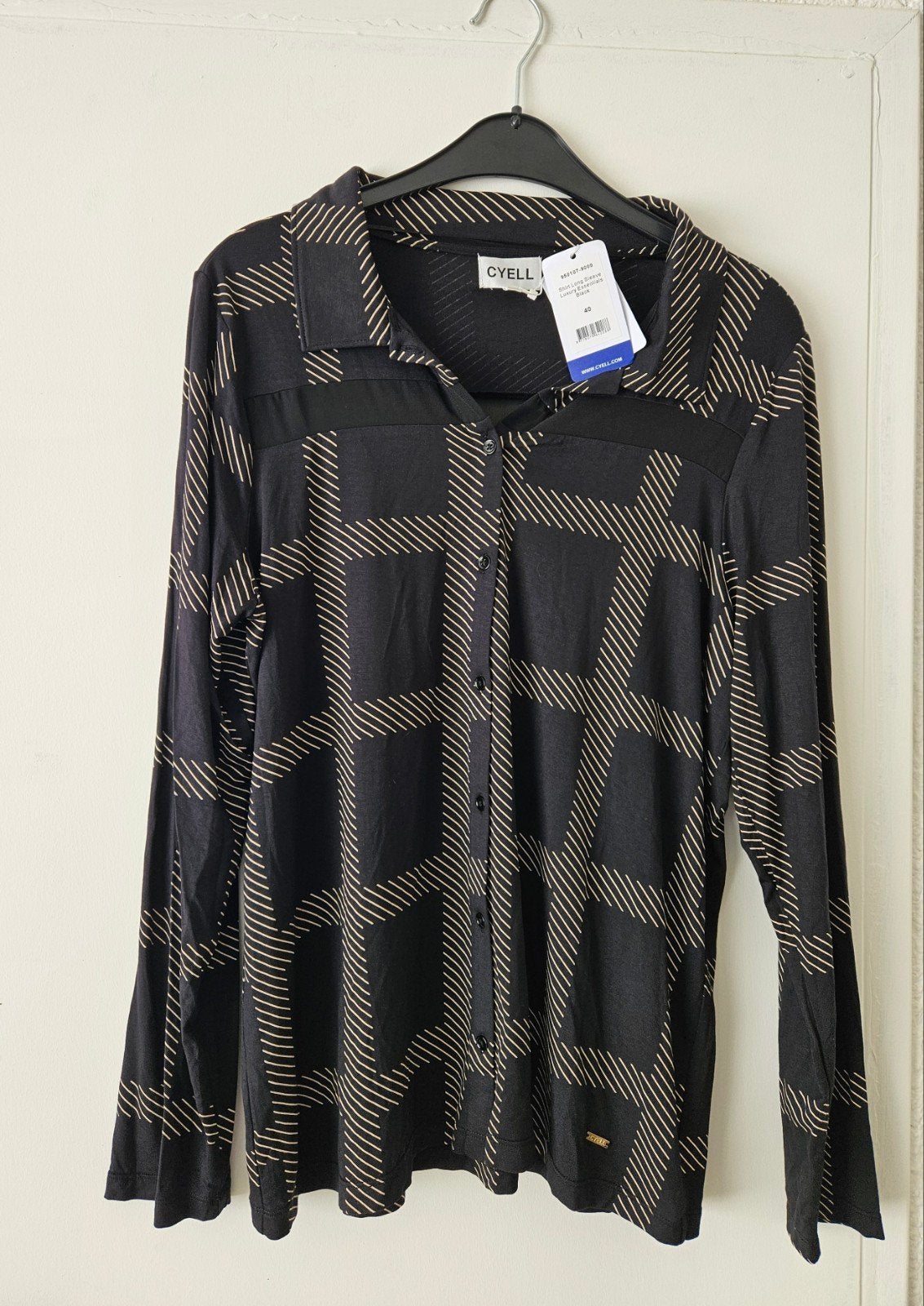 Cyell Zwart Shirt Lange Mouw met Patroon Maat 40, Cyell, Ophalen of Verzenden, Nieuw, Maat 38/40 (M)