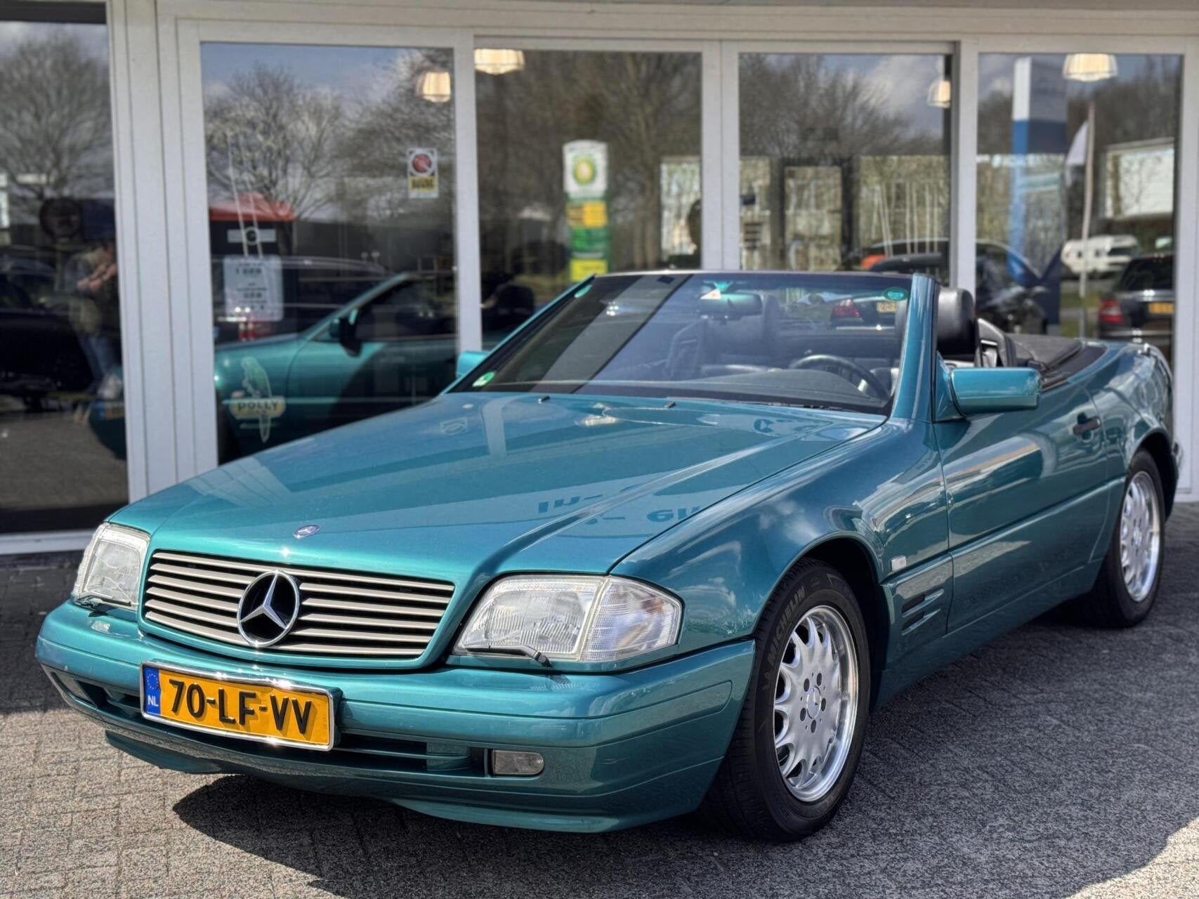 Mercedes SL-klasse Cabrio 320 Automaat,Clima,Leder,Lmv,Cruis, Auto's, Achterwielaandrijving, Gebruikt, Zwart, Cabriolet
