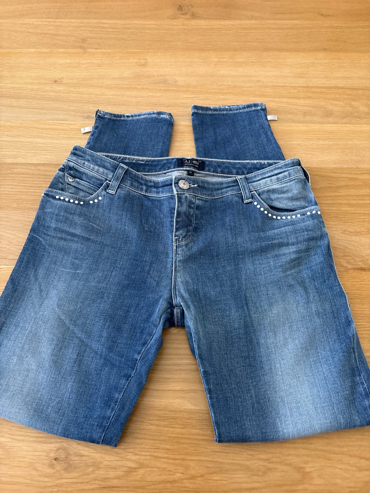 Armani Jeans spijkerbroek met ritsen en studs, maat W28, Kleding | Dames, Ophalen of Verzenden, Gedragen, Blauw, W28 - W29 (confectie 36)
