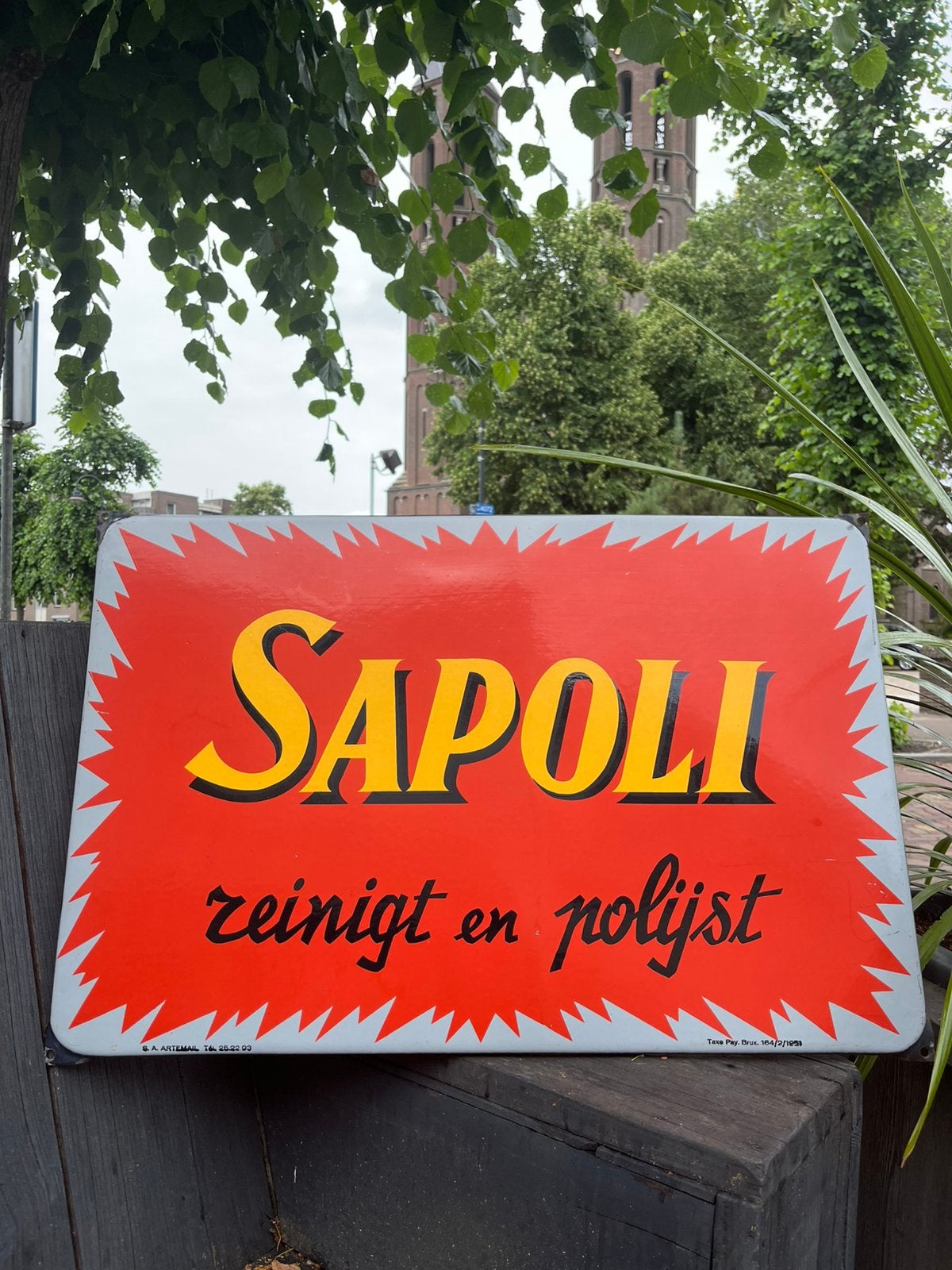 Emaille Reclame Bord SAPOLI, Ophalen, Gebruikt, Reclamebord