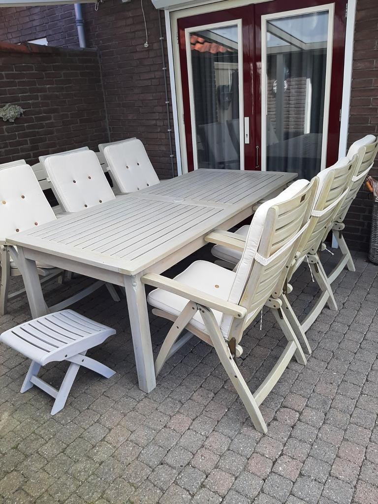 Triniti Tuinset met 6 stoelen, tafel en kussens, Tuin en Terras, Tuinsets en Loungesets, Ophalen, Gebruikt, 6 zitplaatsen, Eettafel