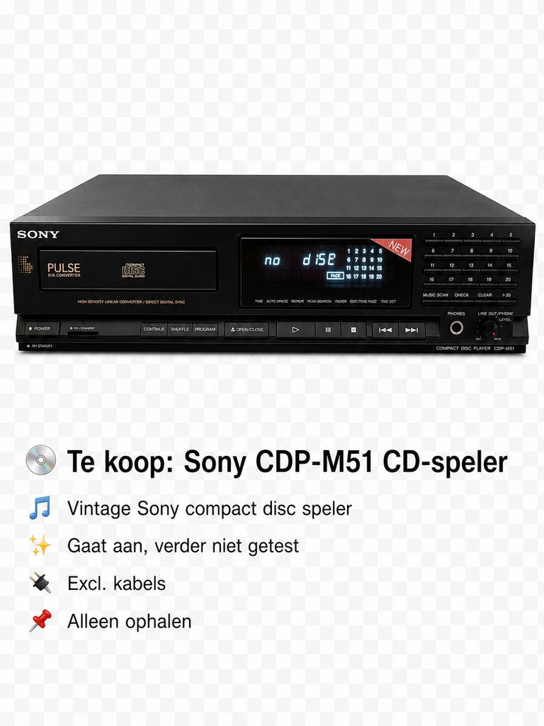 Sony CDP-M51 CD-speler - Vintage compact disc speler, Ophalen, Zo goed als nieuw, Sony
