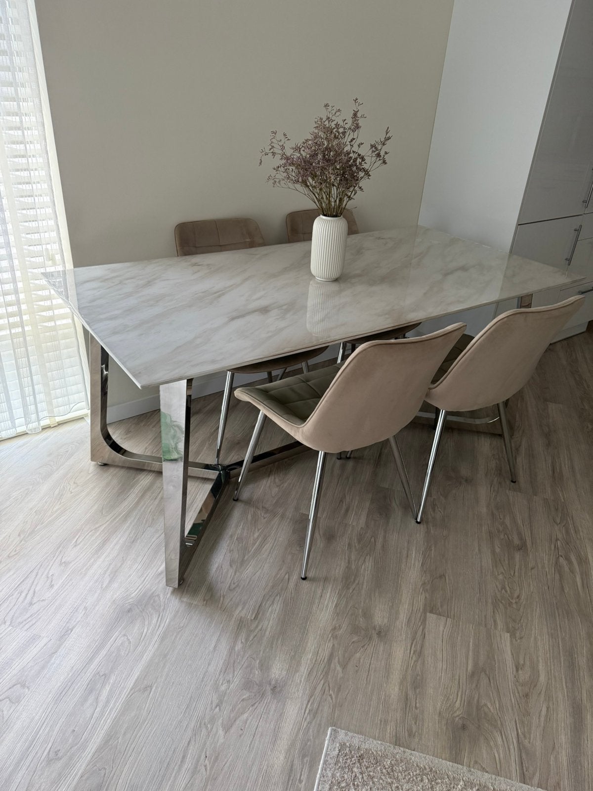 Mermer eettafel + middentafel – als set!, Ophalen, Zo goed als nieuw, Rechthoekig, 50 tot 100 cm