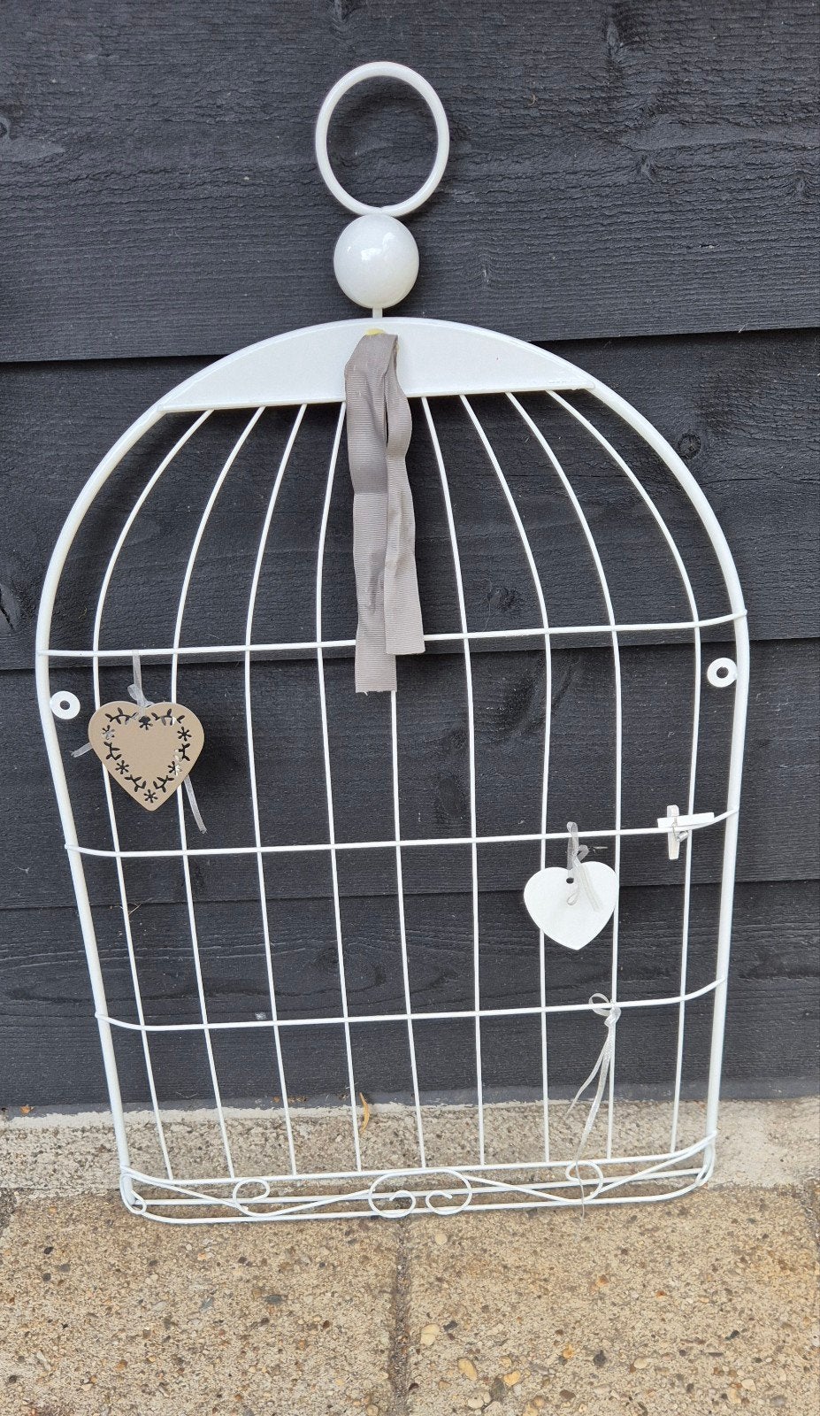 Te koop aangeboden: Witte Metalen Wanddecoratie Vogelkooi 40, Ophalen, Metaal, 40 cm, 60 cm