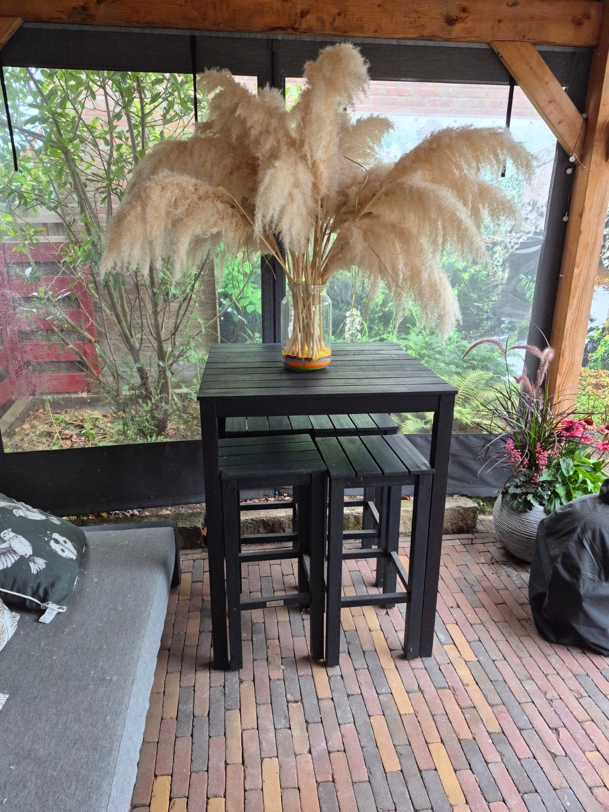 bartafel met 4 krukken, Ophalen, Met voetsteun, Zo goed als nieuw, 90 cm of meer