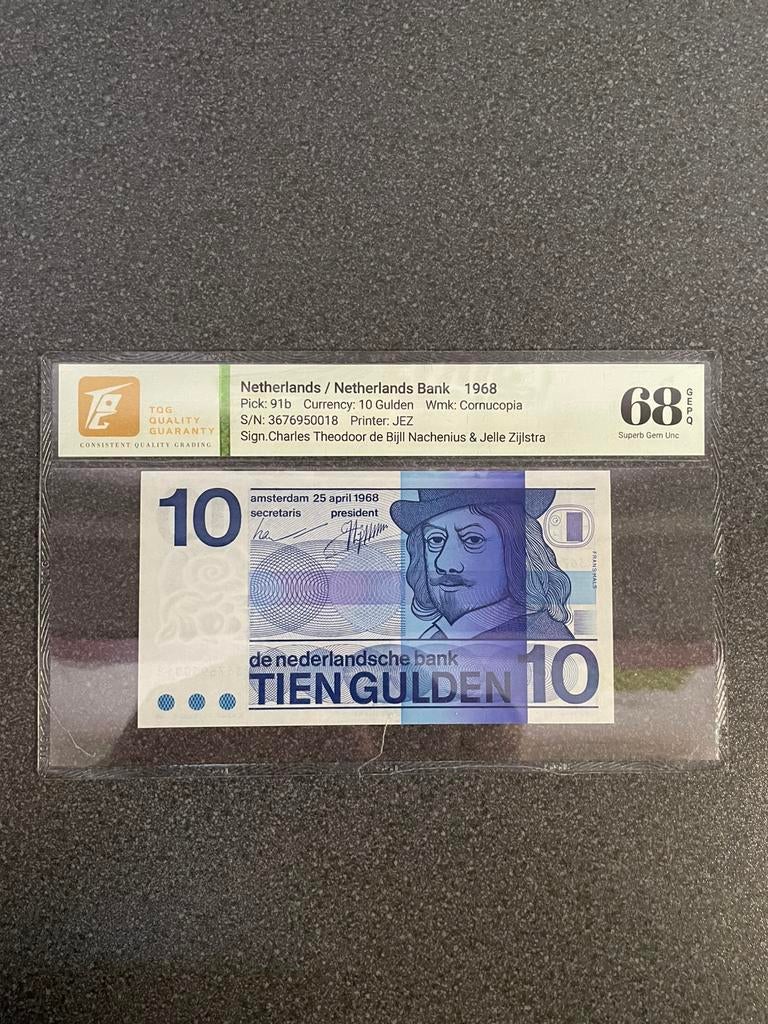 10 gulden 1968 GEPQ gekeurd 68, Postzegels en Munten, Bankbiljetten | Nederland, Ophalen of Verzenden, 10 gulden