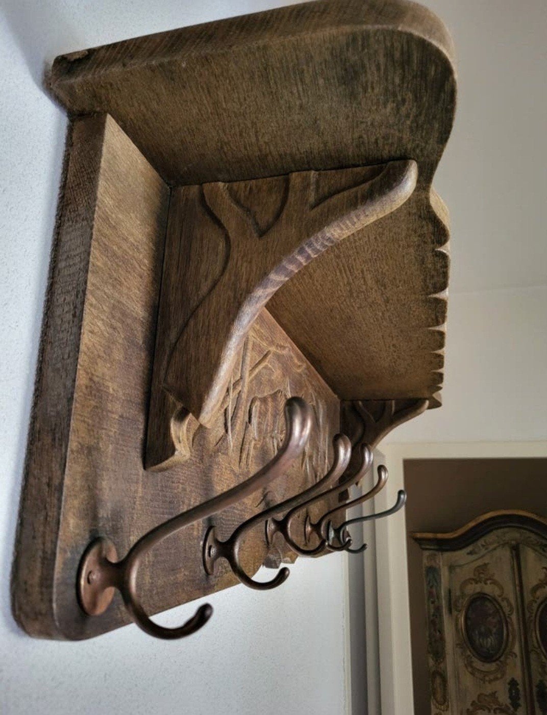 Houten regaal - uitgesneden herten, Gebruikt, Minder dan 100 cm, Hout, Ophalen
