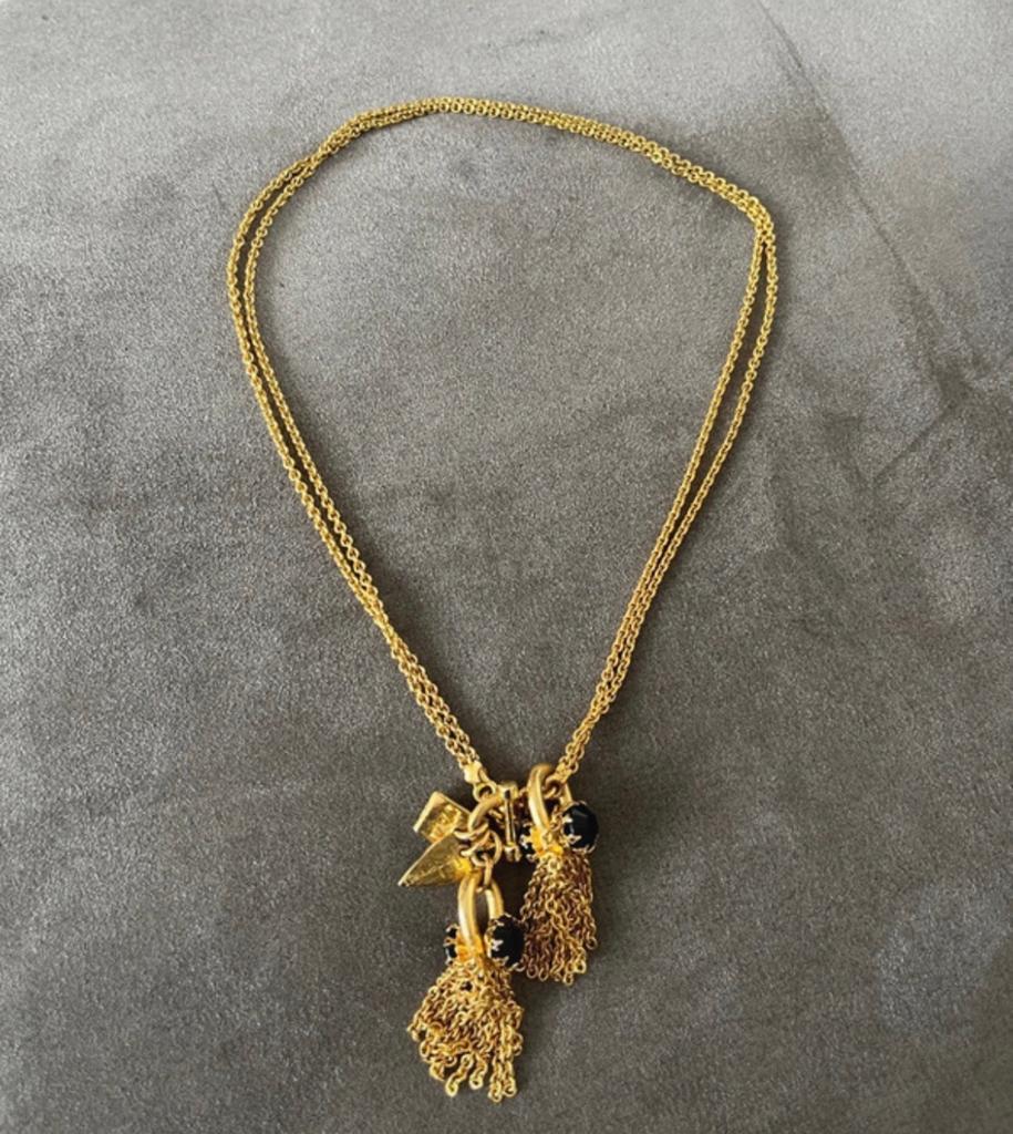 Otazu ketting goudkleurig met kwastjes en zwarte stenen, Ophalen, Zo goed als nieuw, Goud, Overige materialen