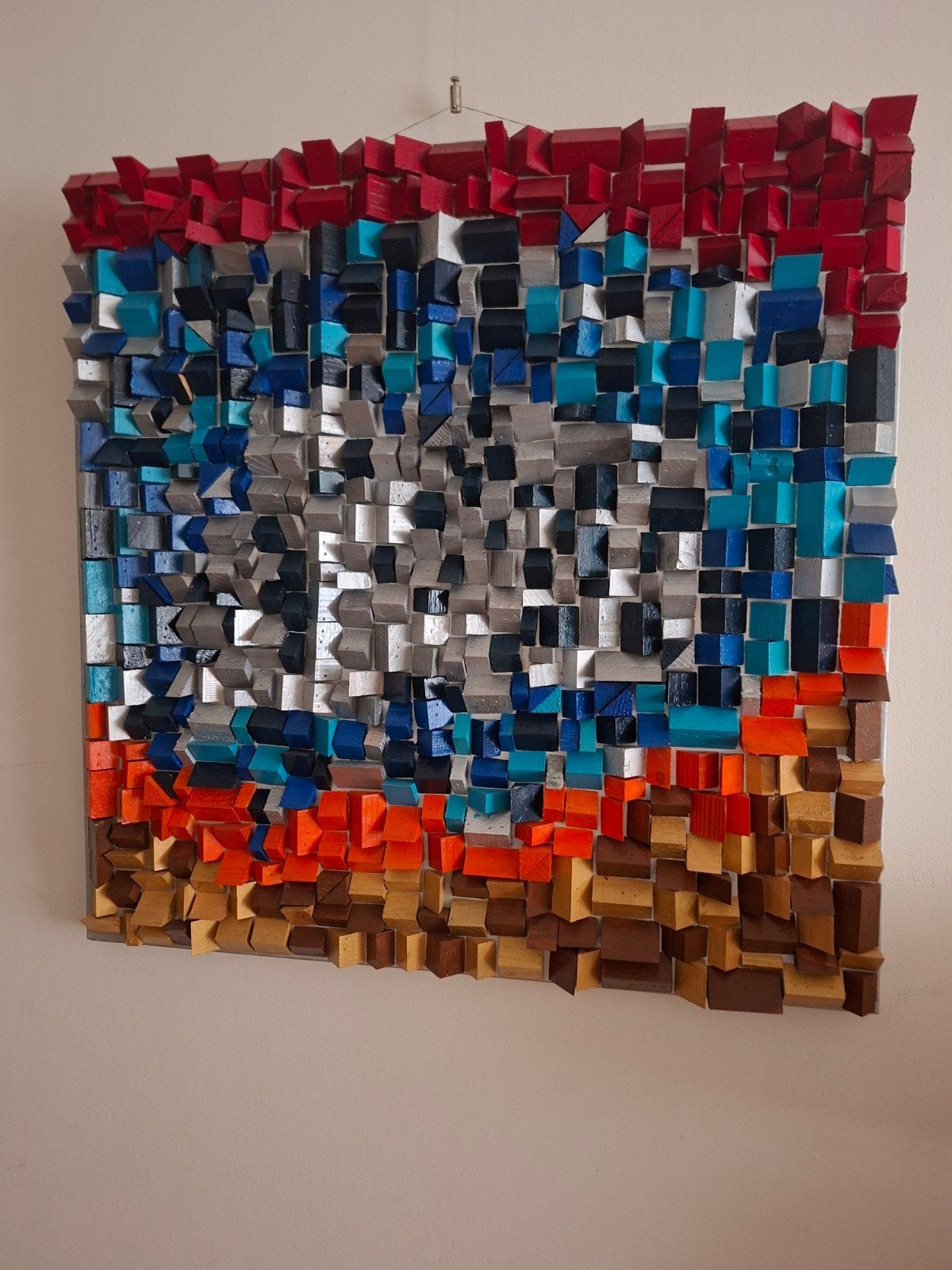 Abstract 3D Houten Kunstwerk - Kleurrijk en Modern, Ophalen of Verzenden