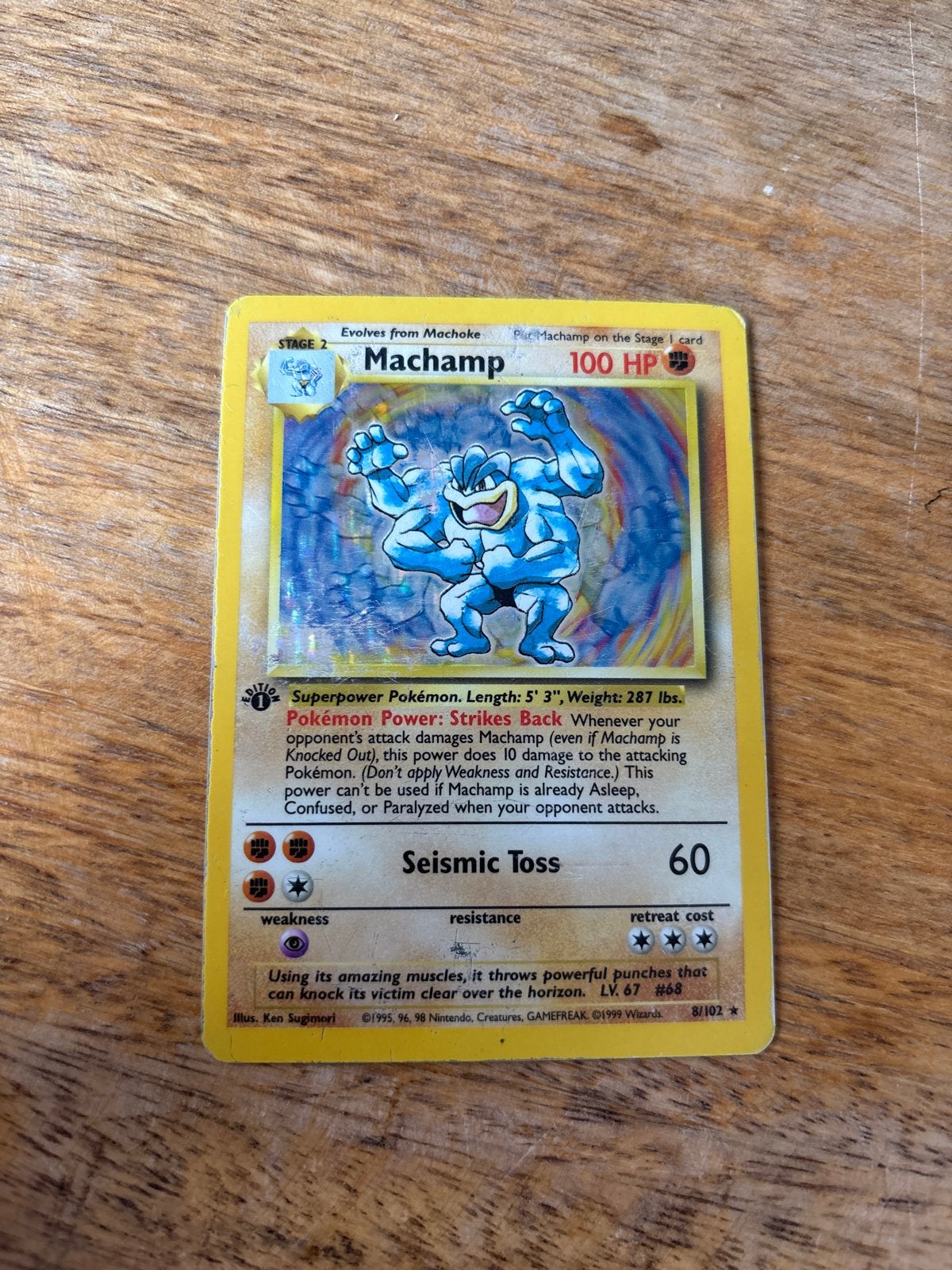 Machamp Pokémon kaart (Base Set 1st Edition Holo), Hobby en Vrije tijd, Verzamelkaartspellen | Pokémon, Ophalen of Verzenden, Gebruikt
