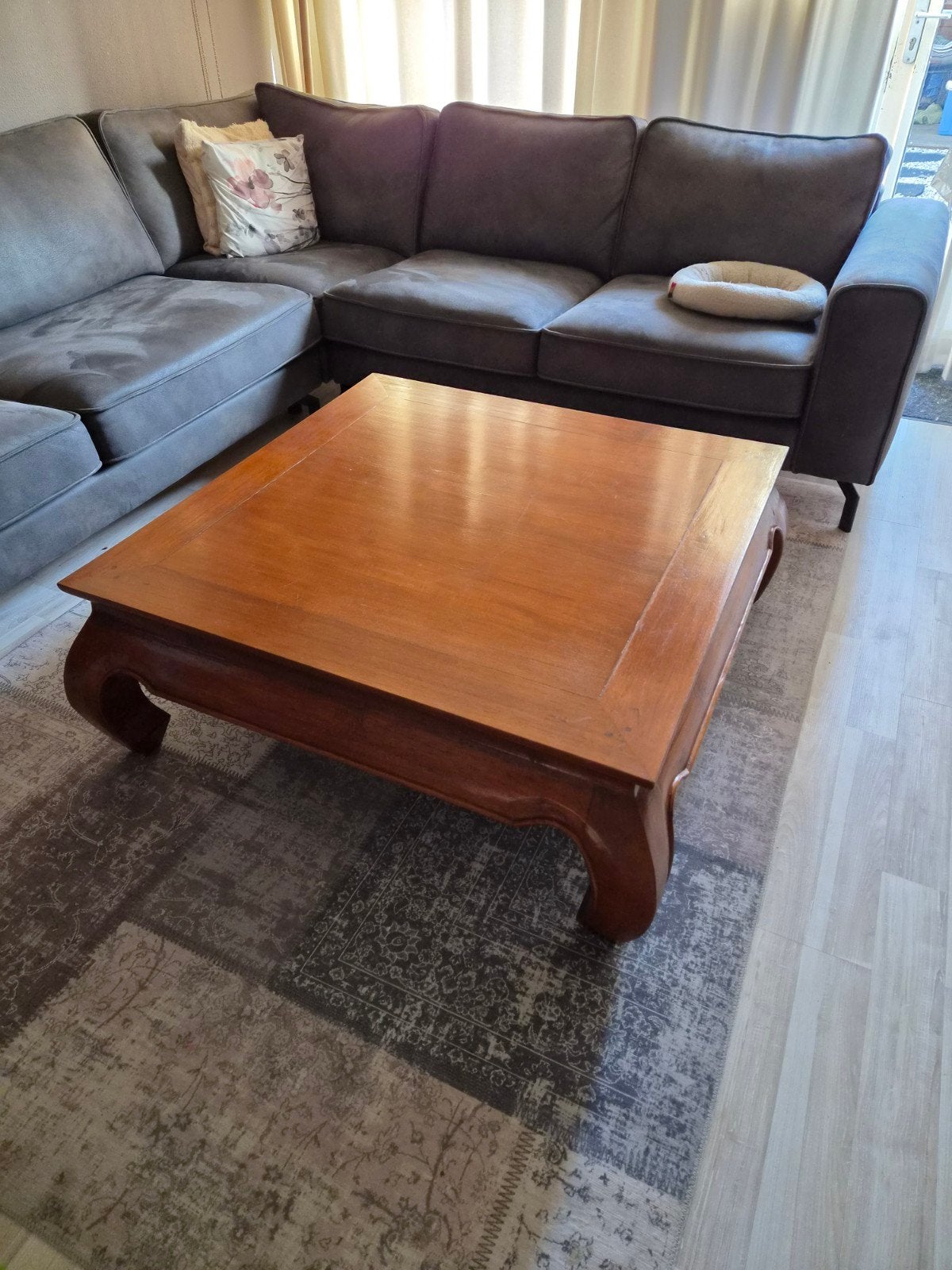 Massieve hardhouten salontafel in prijs verlaagd!, Ophalen, Gebruikt, 50 tot 100 cm, Vierkant