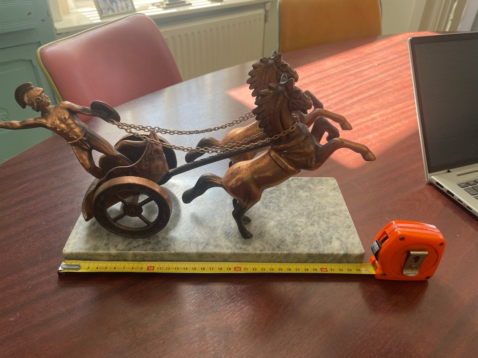 Bronzen beeld Romeinse strijdwagen met paarden, Ophalen, Brons, 20 - 50 cm, Op sokkel