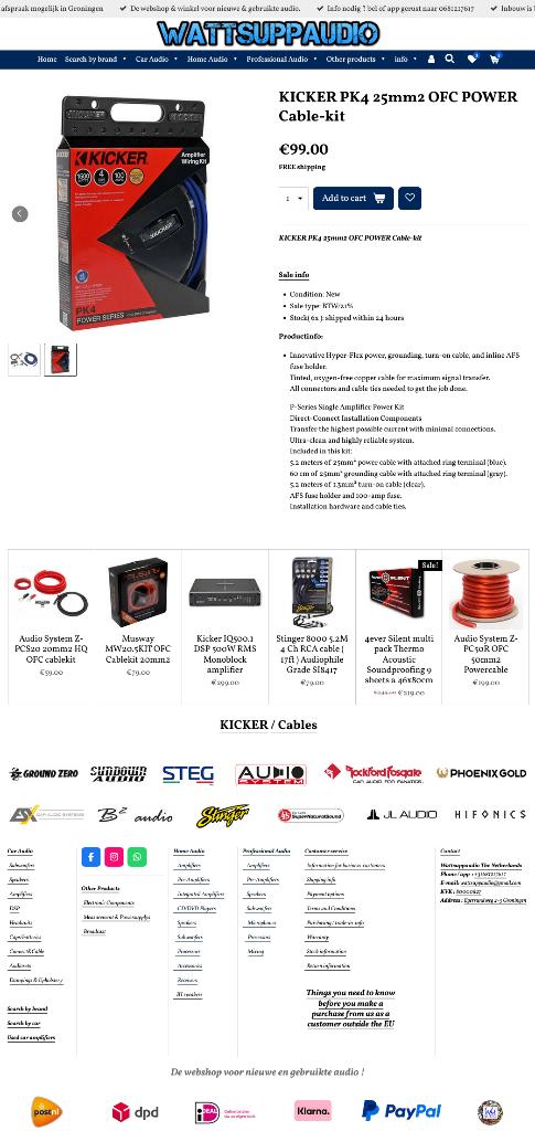 KICKER PK4 25mm2 OFC POWER / Kabelset, Audio-design, Nieuw, Am Breilingsweg 3, 76709 Kronau, Duitsland, Ophalen of Verzenden