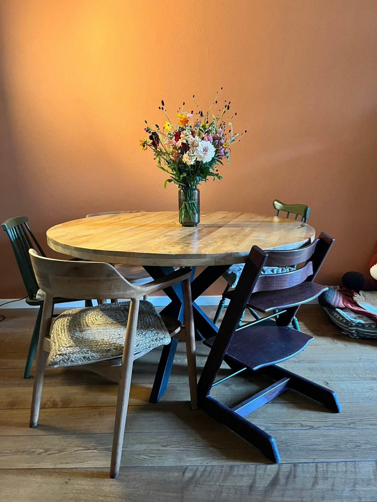 Mango houten tafel 130cm, Ophalen, 100 tot 150 cm, Rond, 50 tot 100 cm