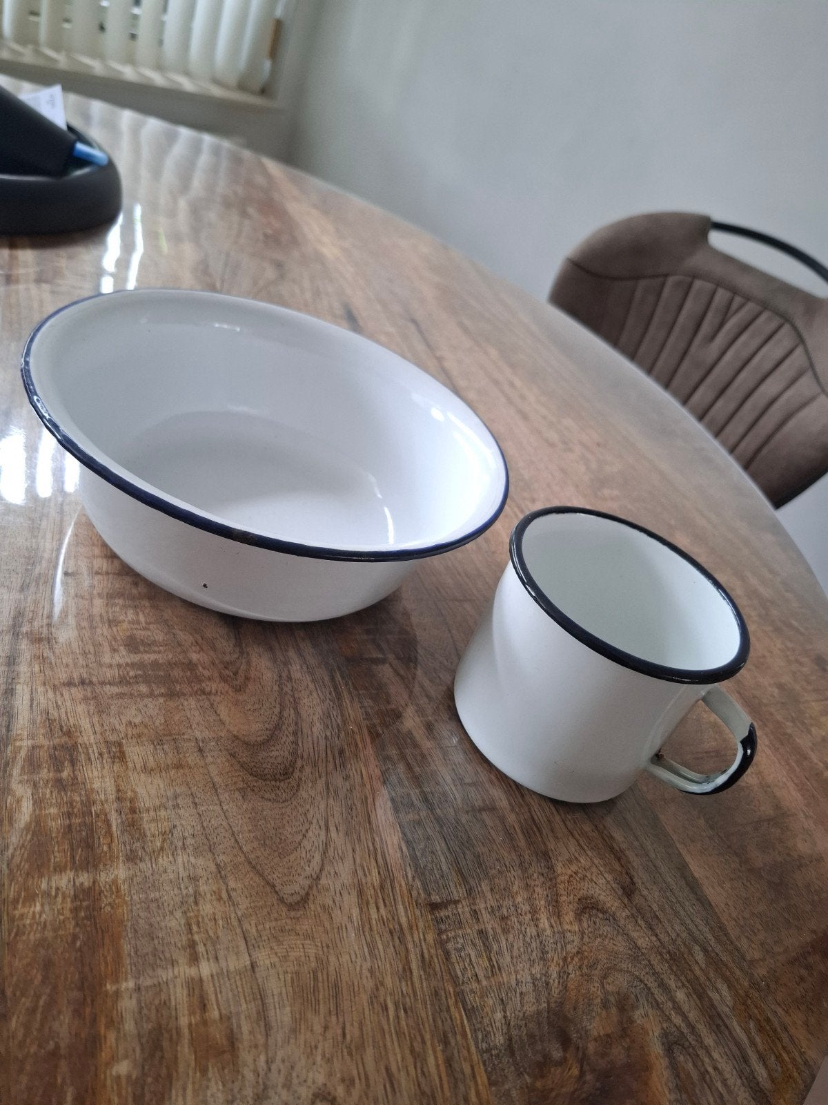 Vintage geëmailleerde kom en mok, Ophalen of Verzenden