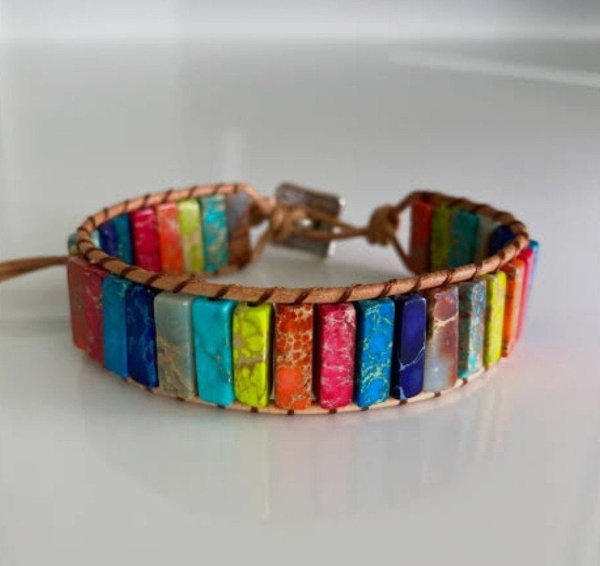 Verstelbare Armband met Natuursteentjes en Leren Bandje, Ophalen of Verzenden, Nieuw, Leer