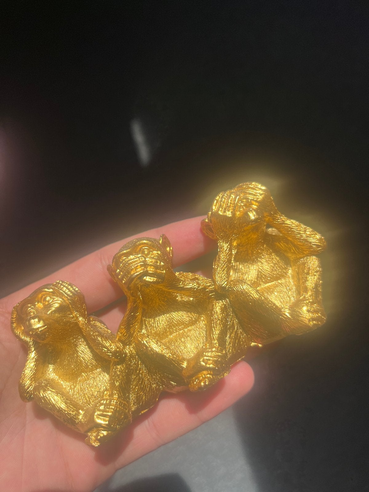 Gouden Apen Beeldjes: Horen, Zien, Zwijgen, Ophalen of Verzenden, Zo goed als nieuw, Goud, Metaal