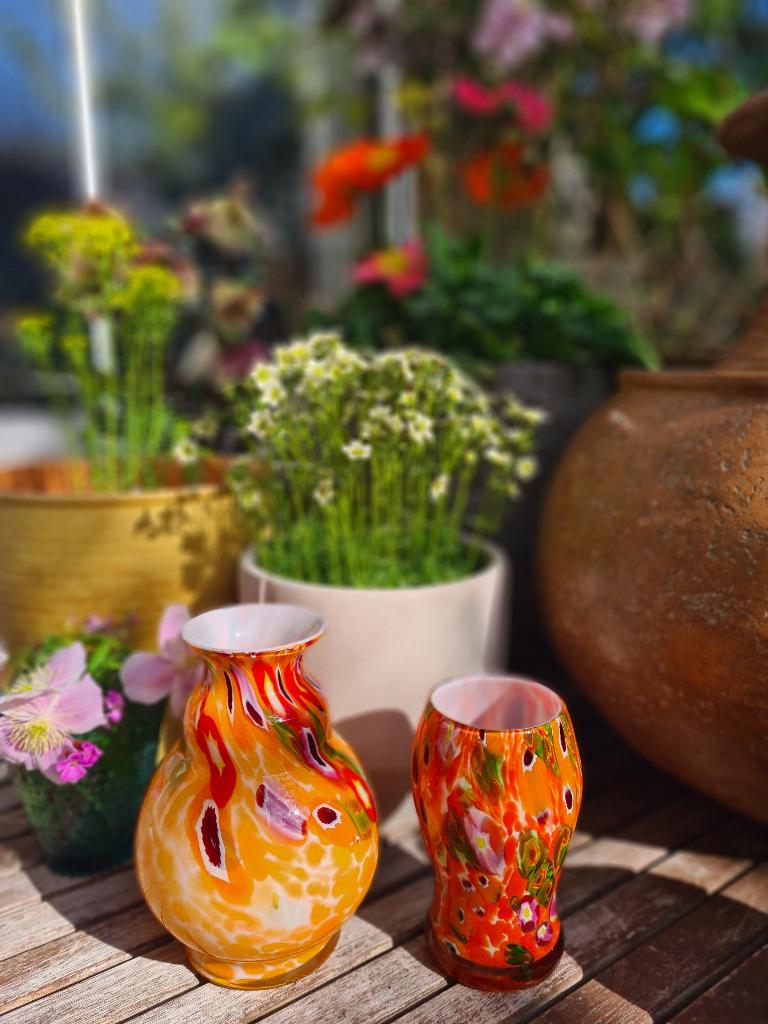 2 Millefiori Murano stijl Opaline unieke vaasjes, Ophalen of Verzenden