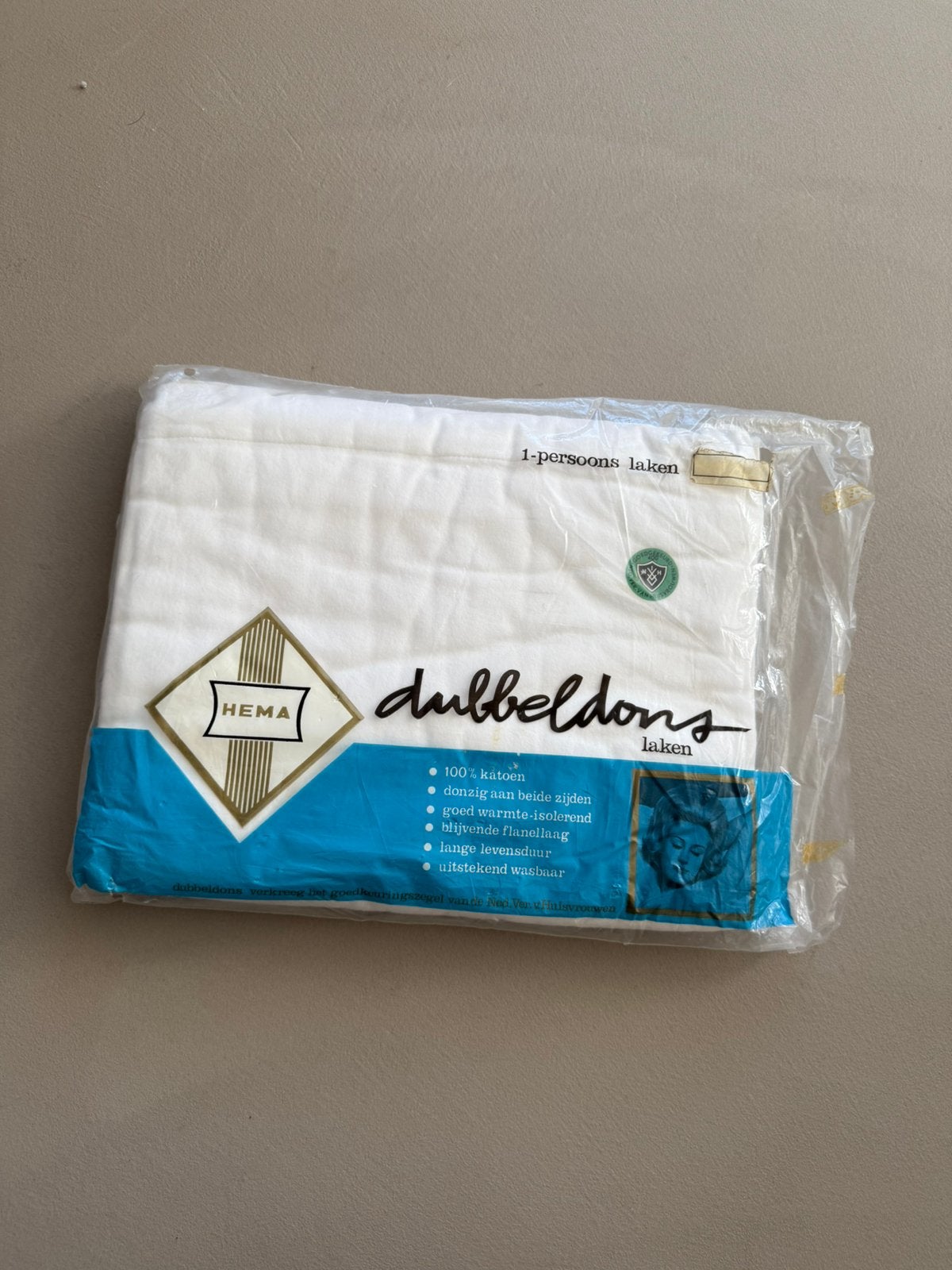 Vintage dubbeldons laken hema 1 persoons, Eenpersoons, Nieuw, Ophalen of Verzenden, Wit