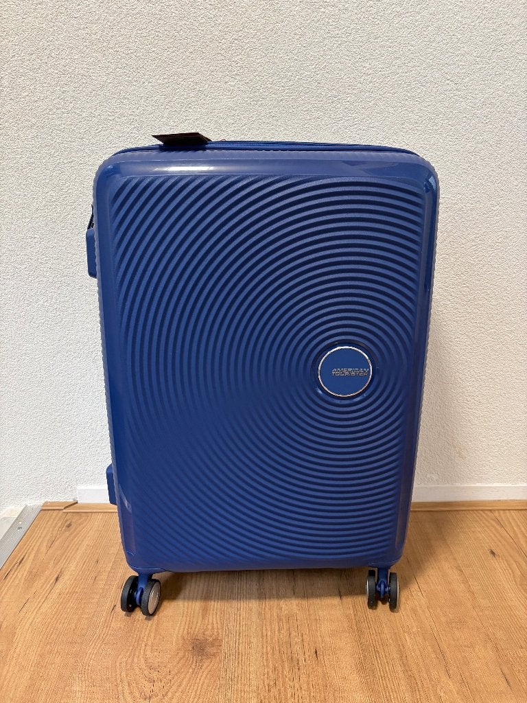 NIEUW American Tourister koffer blauw, Hard kunststof, 45 tot 55 cm, Nieuw, Slot